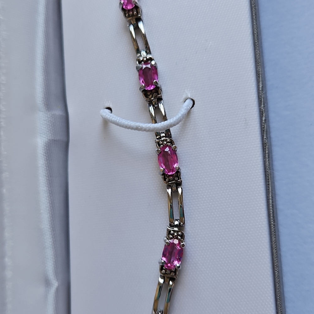 Signature Sterling Silver Pink Rhinestone Tennis Bracelet - Picture 10 of 16